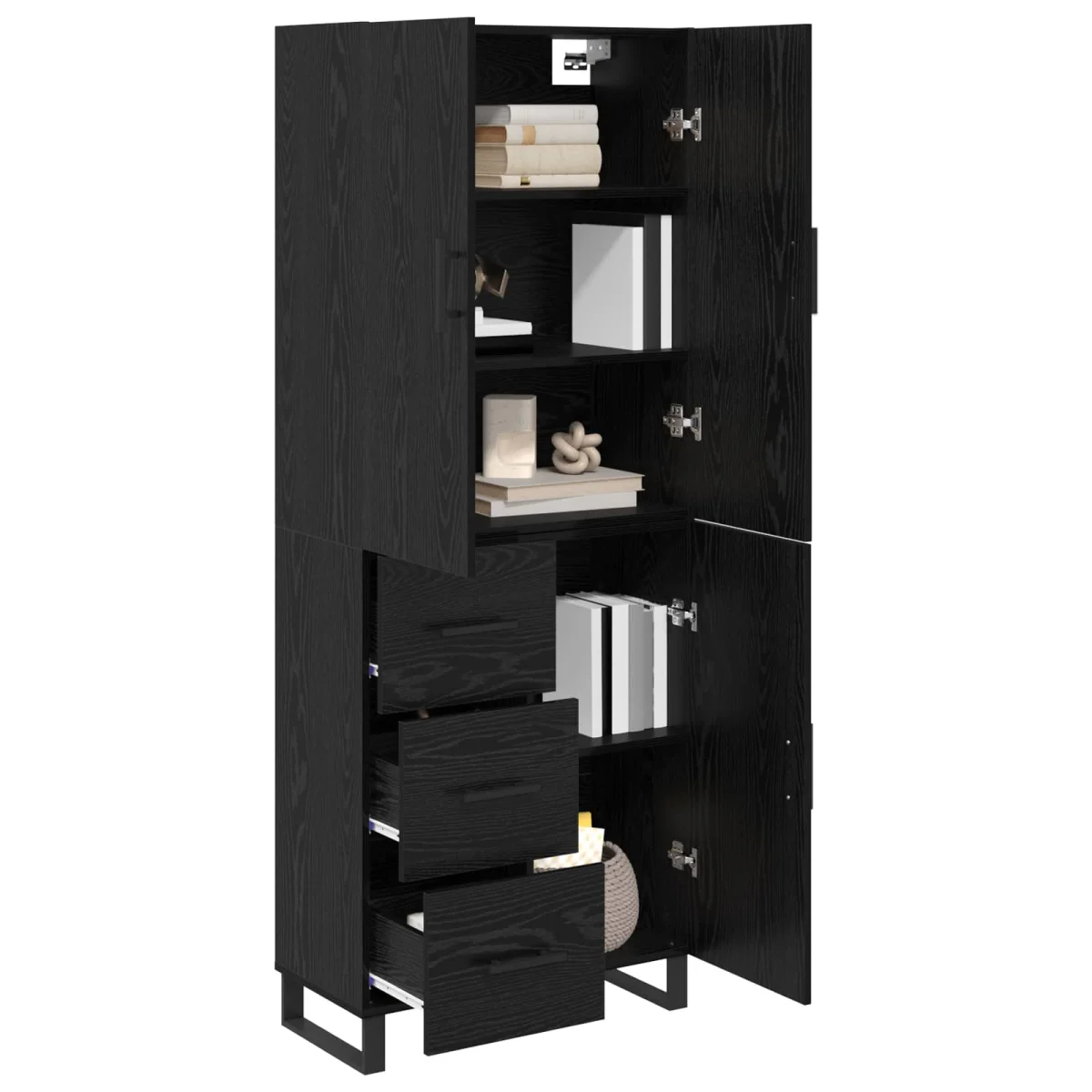 Highboard 2 pcs Čierny dub Drevovláknitá doska a sklo