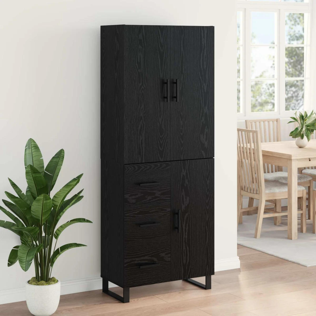 Highboard 2 pcs Čierny dub Drevovláknitá doska a sklo