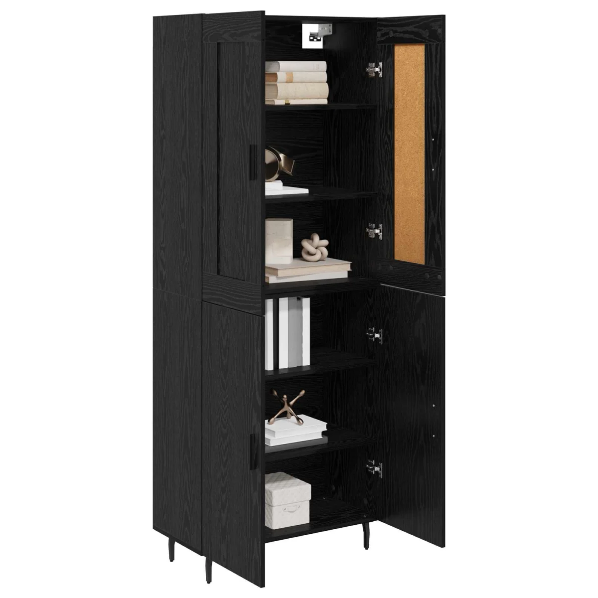 Highboard 2 pcs Čierny dub Drevovláknitá doska a sklo
