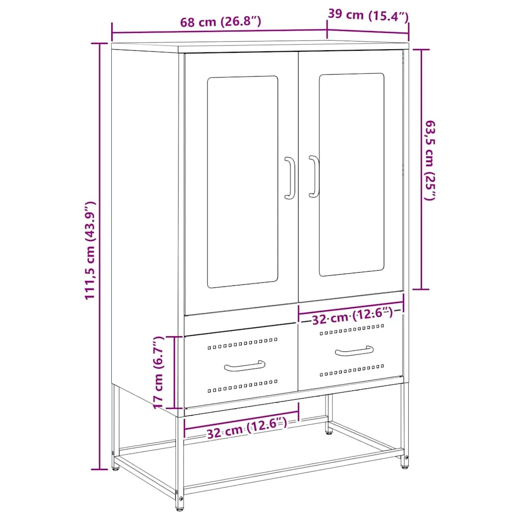 Vysoká skrinka biela 68x39x111,5 oceľ