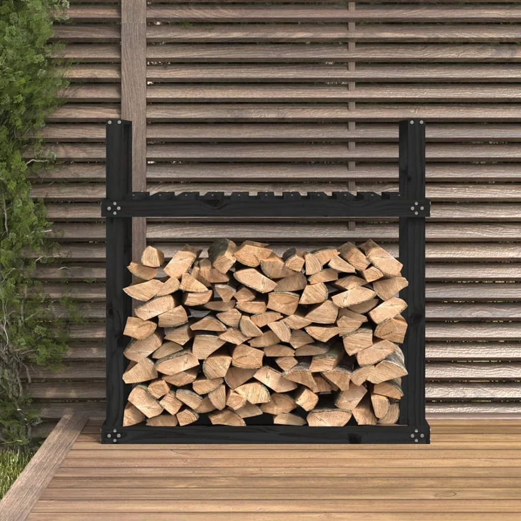 Stojan na palivové drevo čierny 110x35x108,5cm masívna borovica
