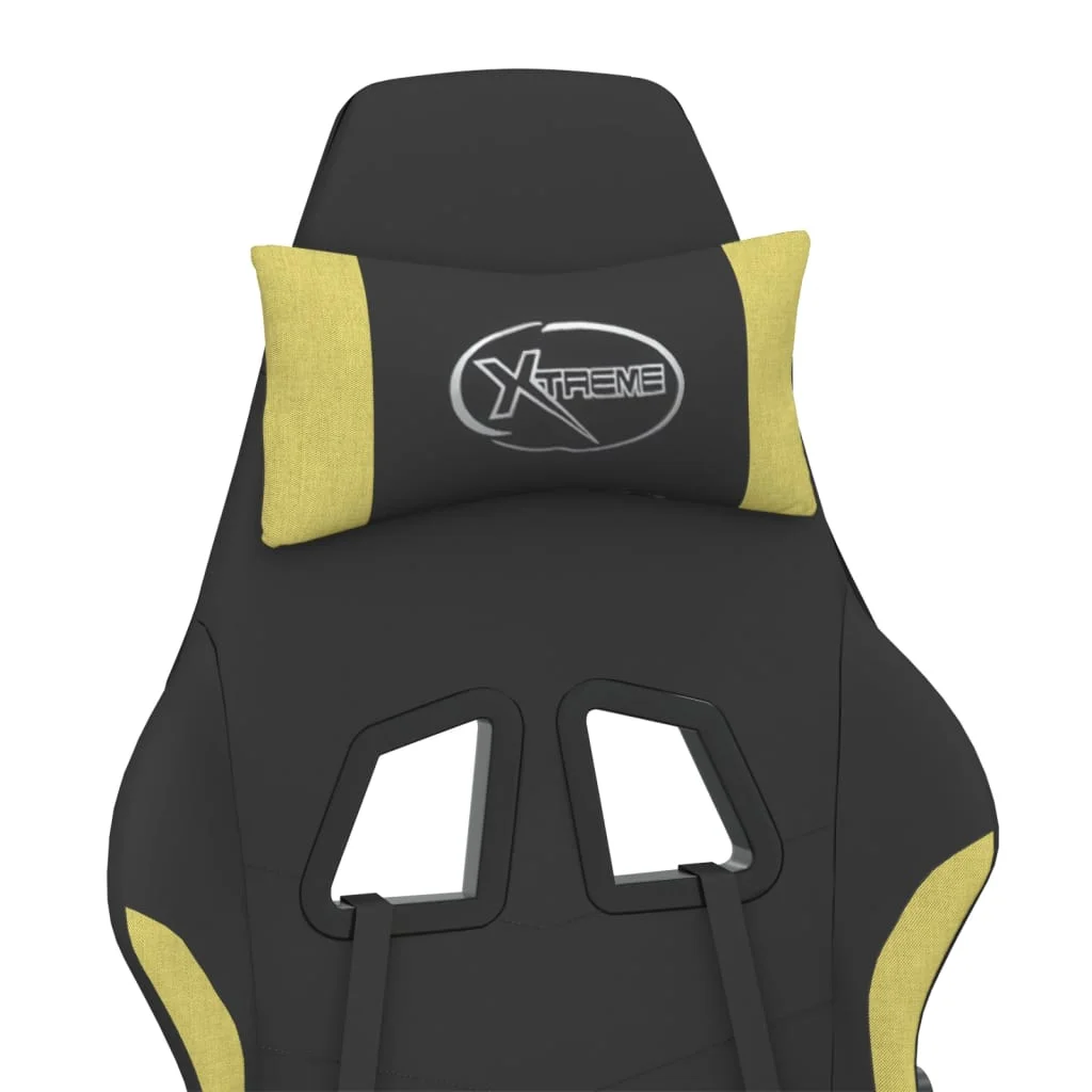 Herná stolička s podnožkou čierna a bledozelená látková