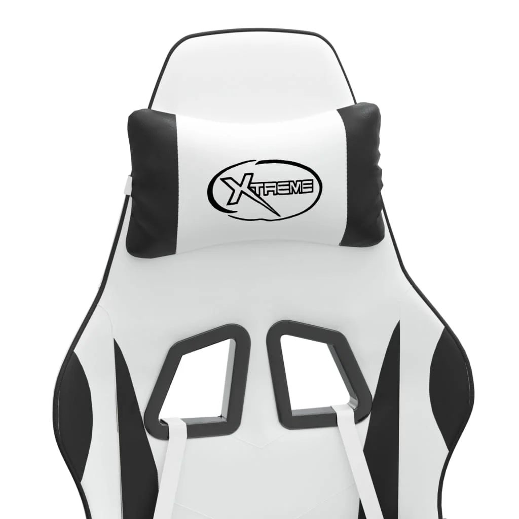 Herná stolička s podnožkou biela a čierna umelá koža