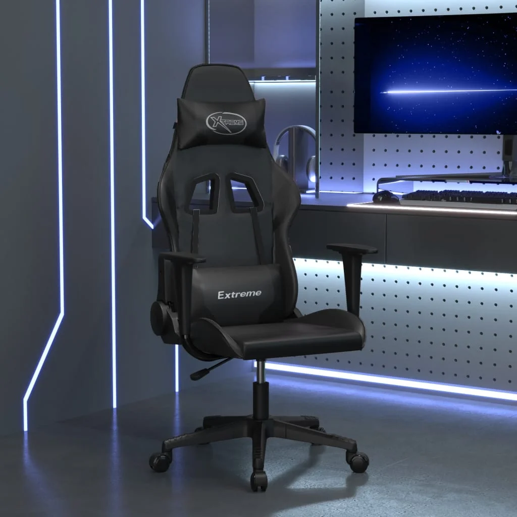 Masážna herná stolička čierna umelá koža