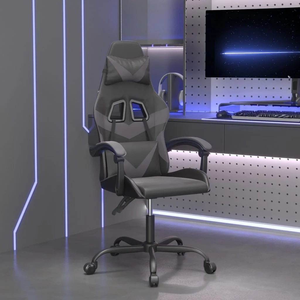 Otočná herná stolička čierna a sivá umelá koža