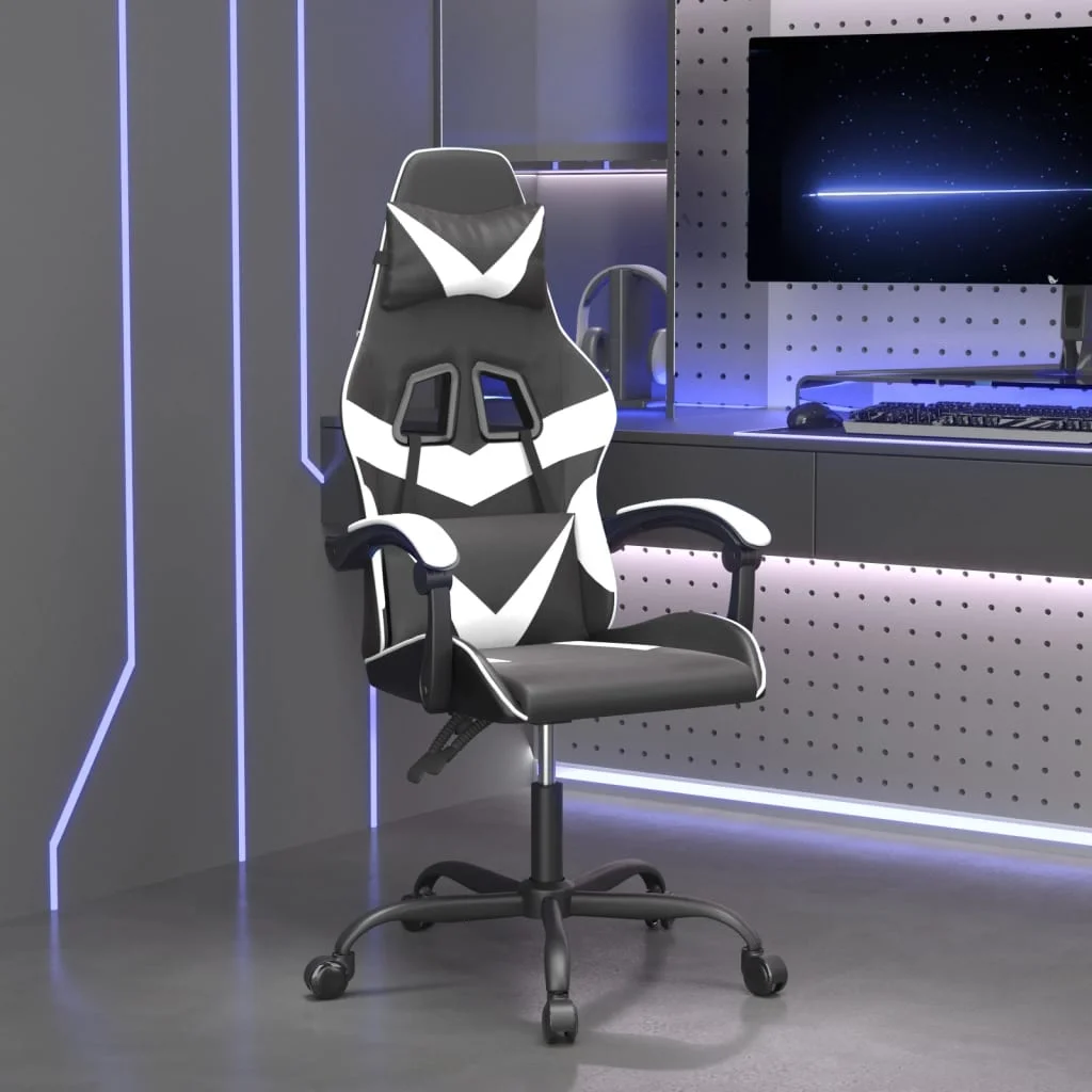 Otočná herná stolička čierna a biela umelá koža