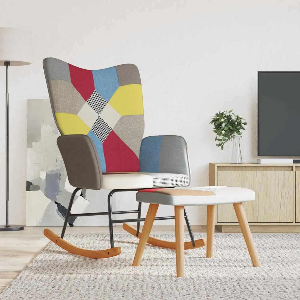 Hojdacie kreslo s podnožkou, patchwork, látka