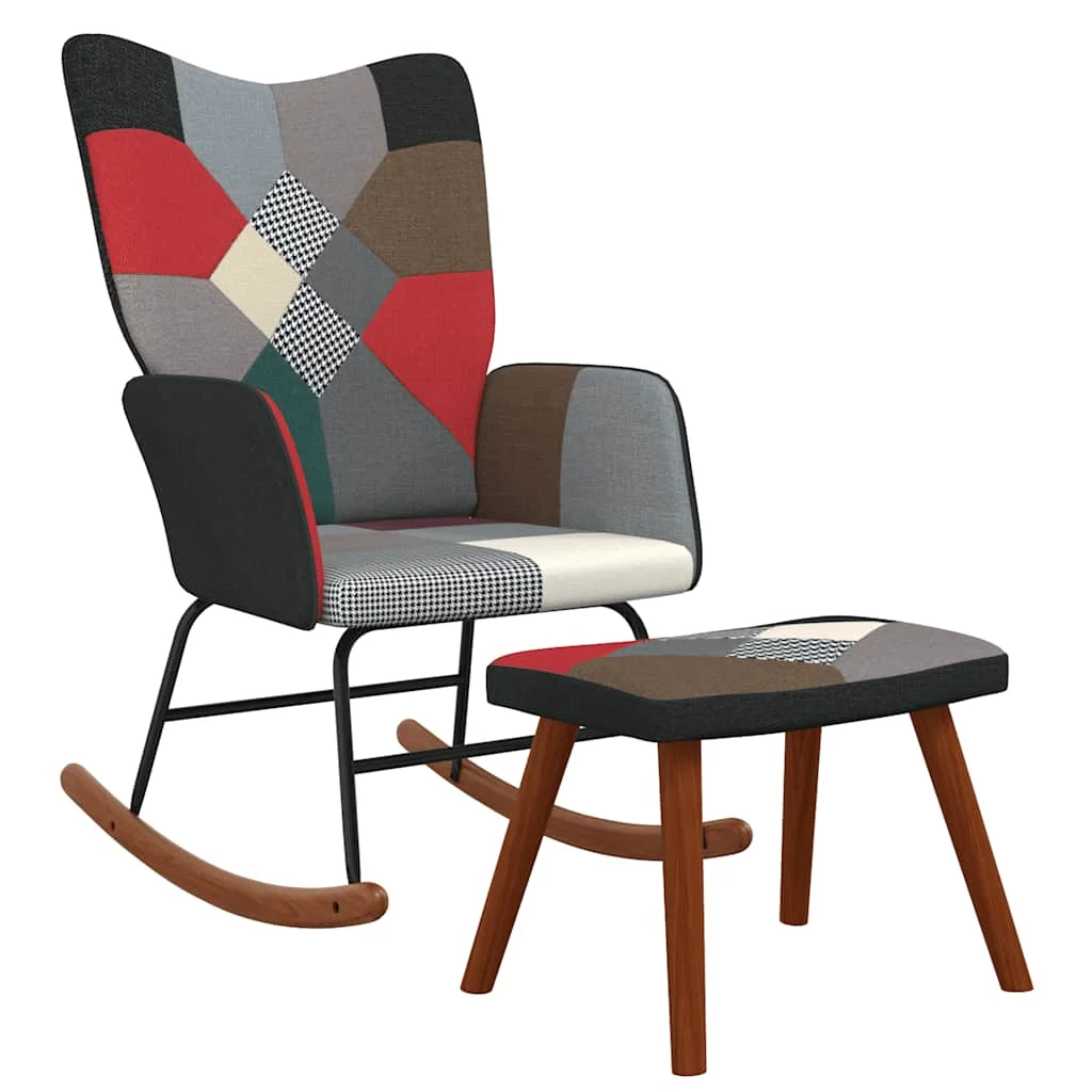 Hojdacie kreslo s podnožkou patchwork látka