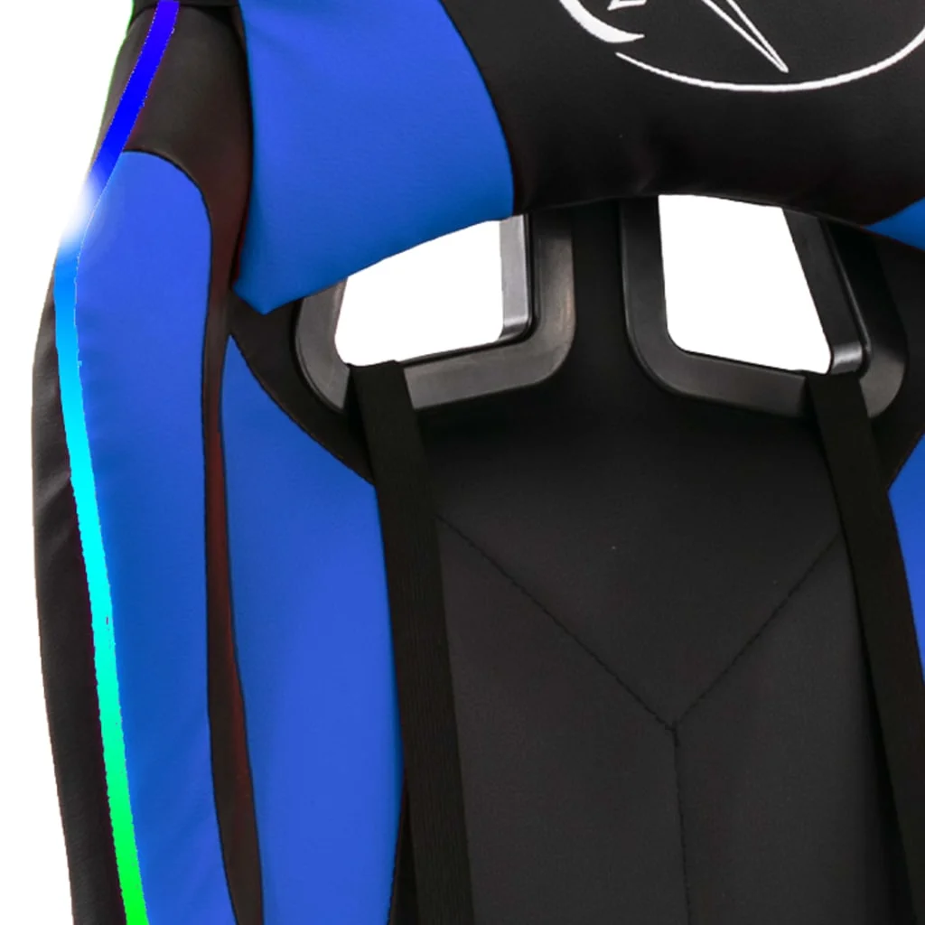 Herná stolička s RGB LED svetlami modro-čierna umelá koža
