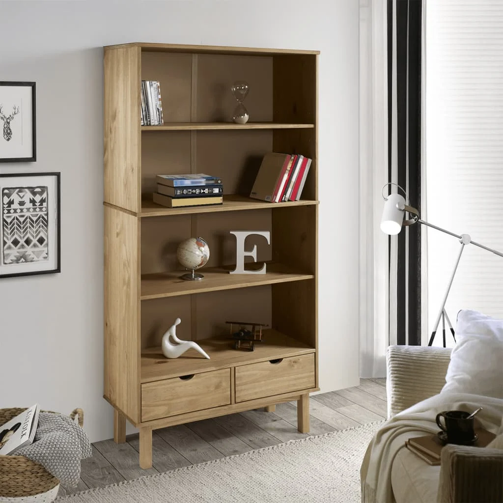 Knižnica OTTA s 2 zásuvkami, hnedá, borovicový masív