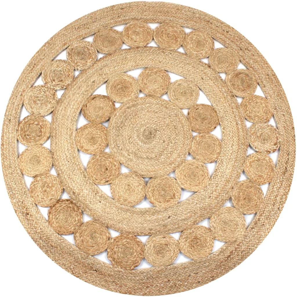 Pletený okrúhly jutový koberček s dizajnom, 150 cm