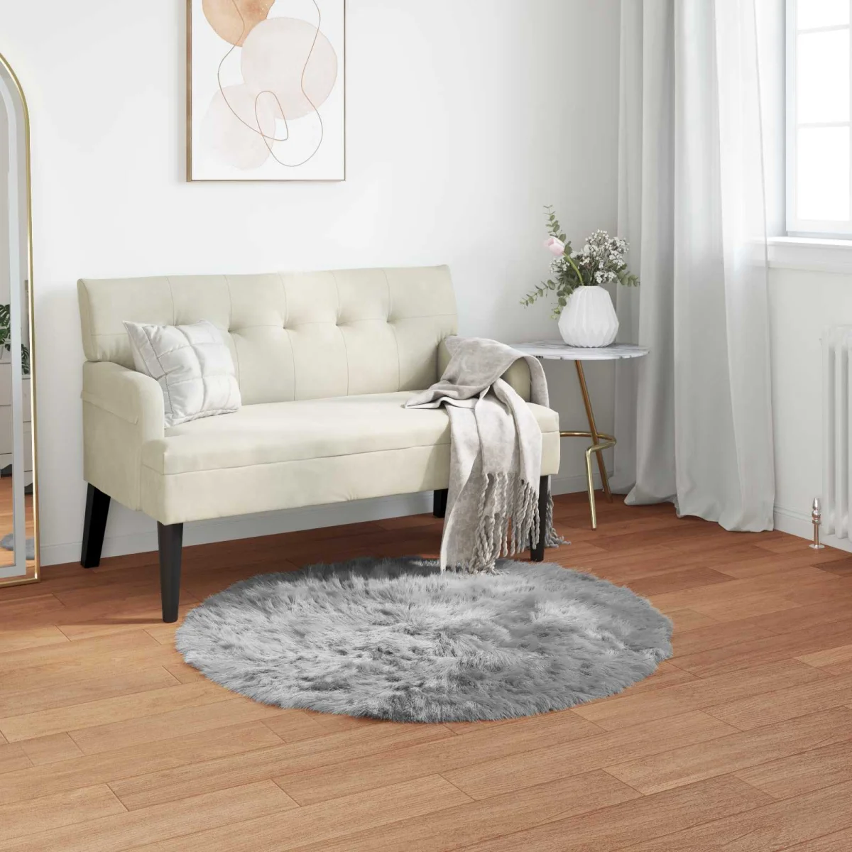 Falošný ovčí kožušinový koberec Tafalla Sivá Ø 120 cm Polyester