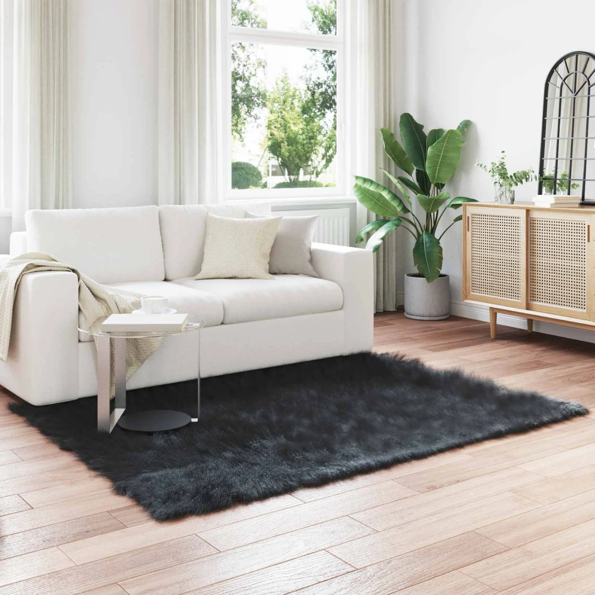 Falošný ovčí kožušinový koberec Tafalla Čierna 120 x 170 cm