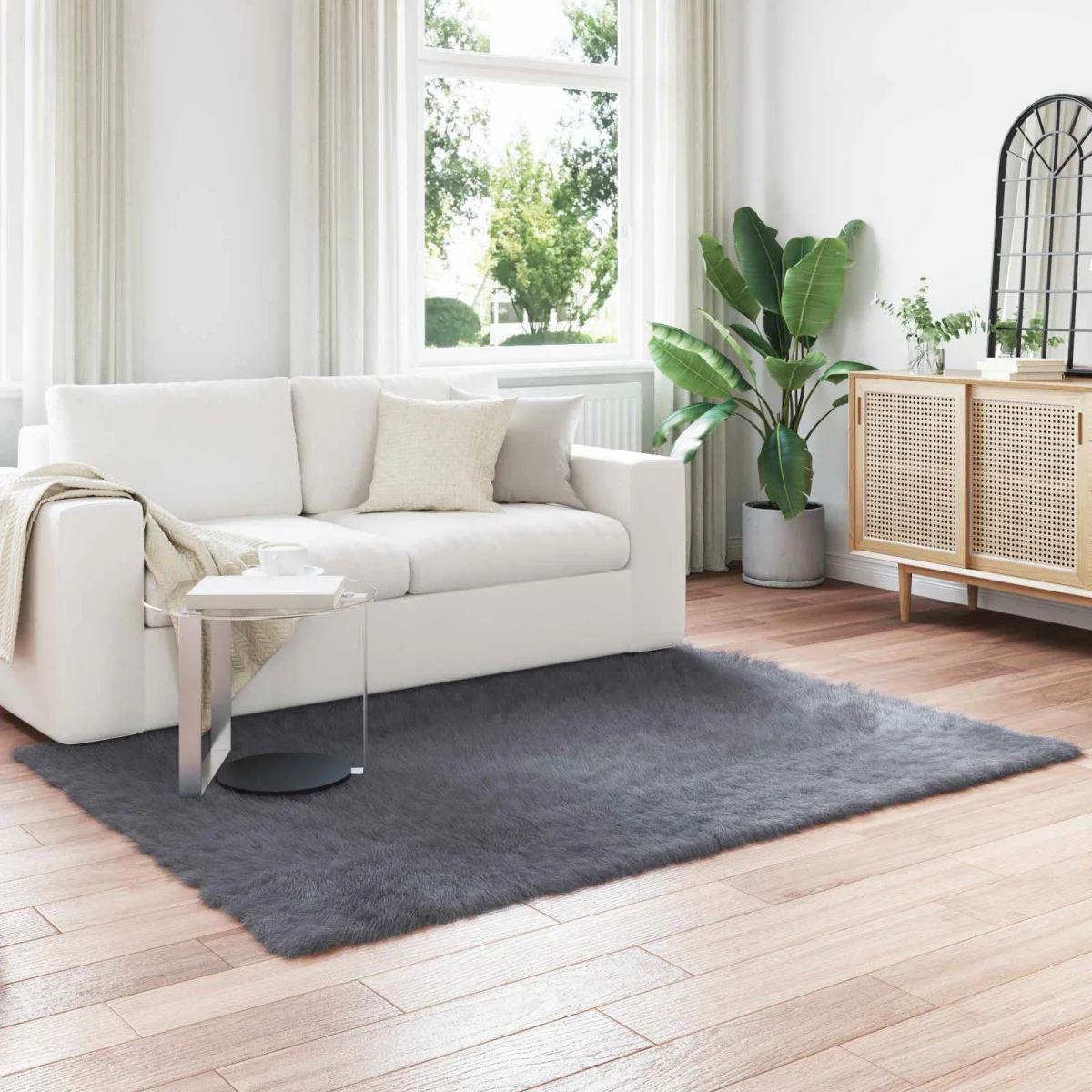 Falošný ovčí kožušinový koberec Tafalla Antracit 160 x 230 cm