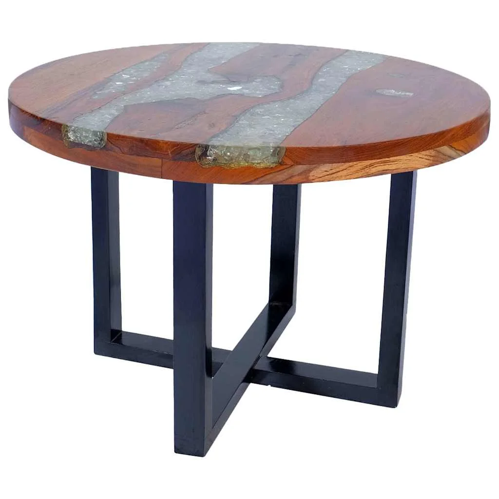 Konferenčný stolík z teakového dreva a živice, 60 cm