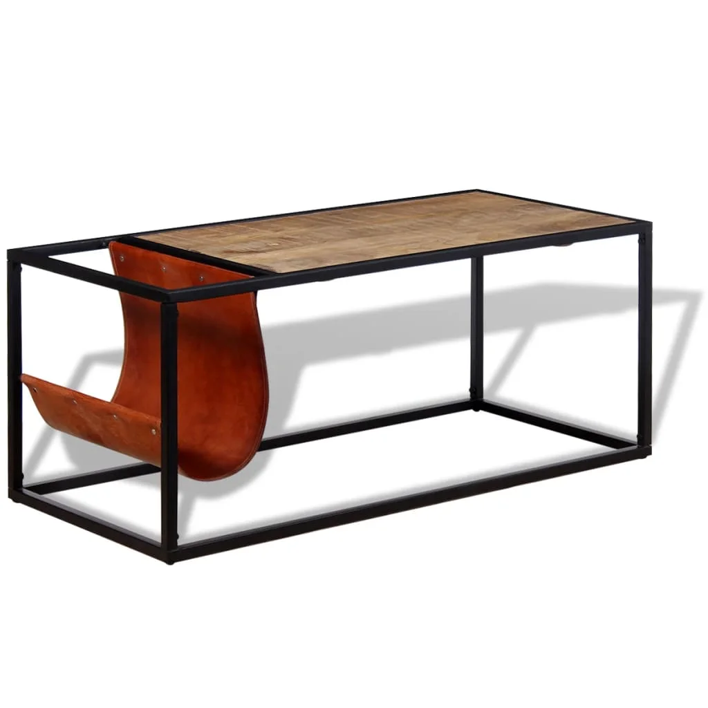 Konferenčný stolík s držiakom na časopisy z pravej kože, 110x50x45 cm