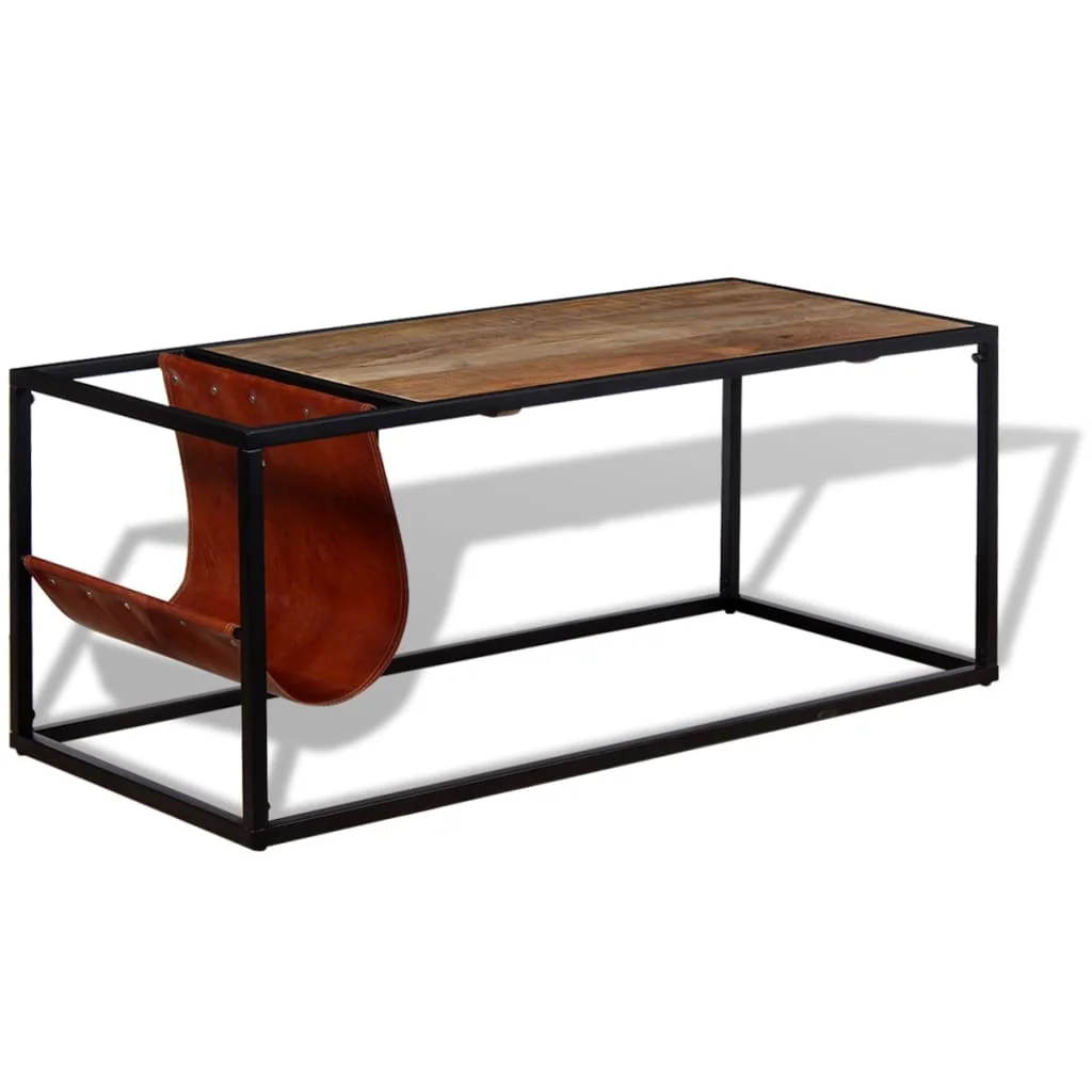 Konferenčný stolík s držiakom na časopisy z pravej kože, 110x50x45 cm