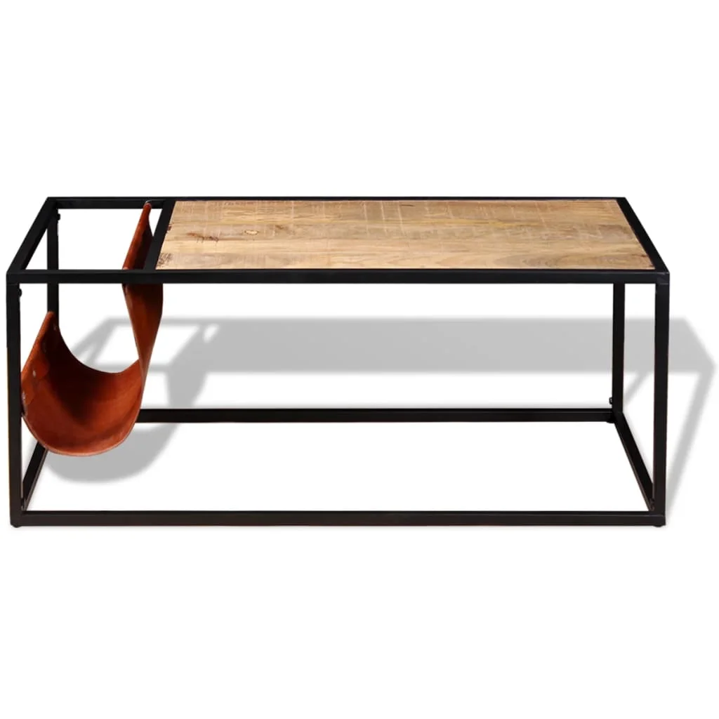 Konferenčný stolík s držiakom na časopisy z pravej kože, 110x50x45 cm
