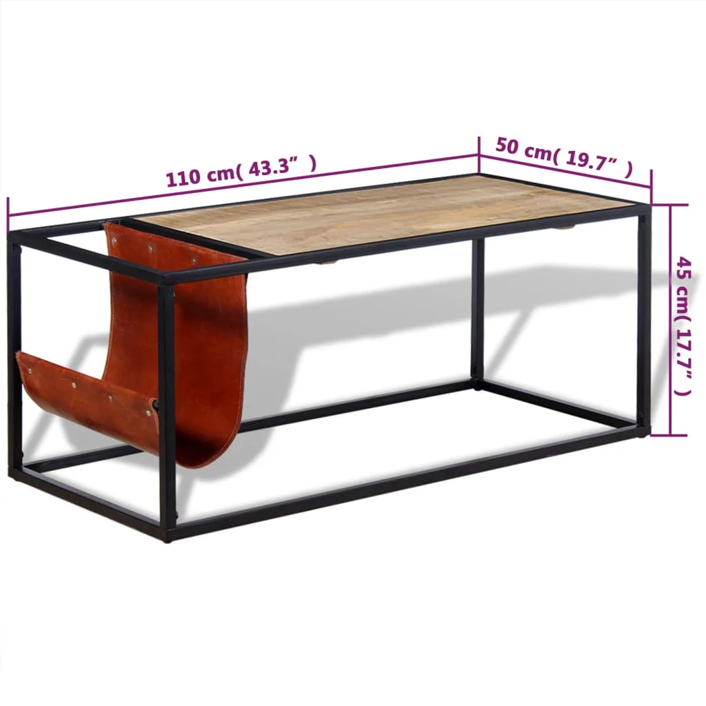 Konferenčný stolík s držiakom na časopisy z pravej kože, 110x50x45 cm