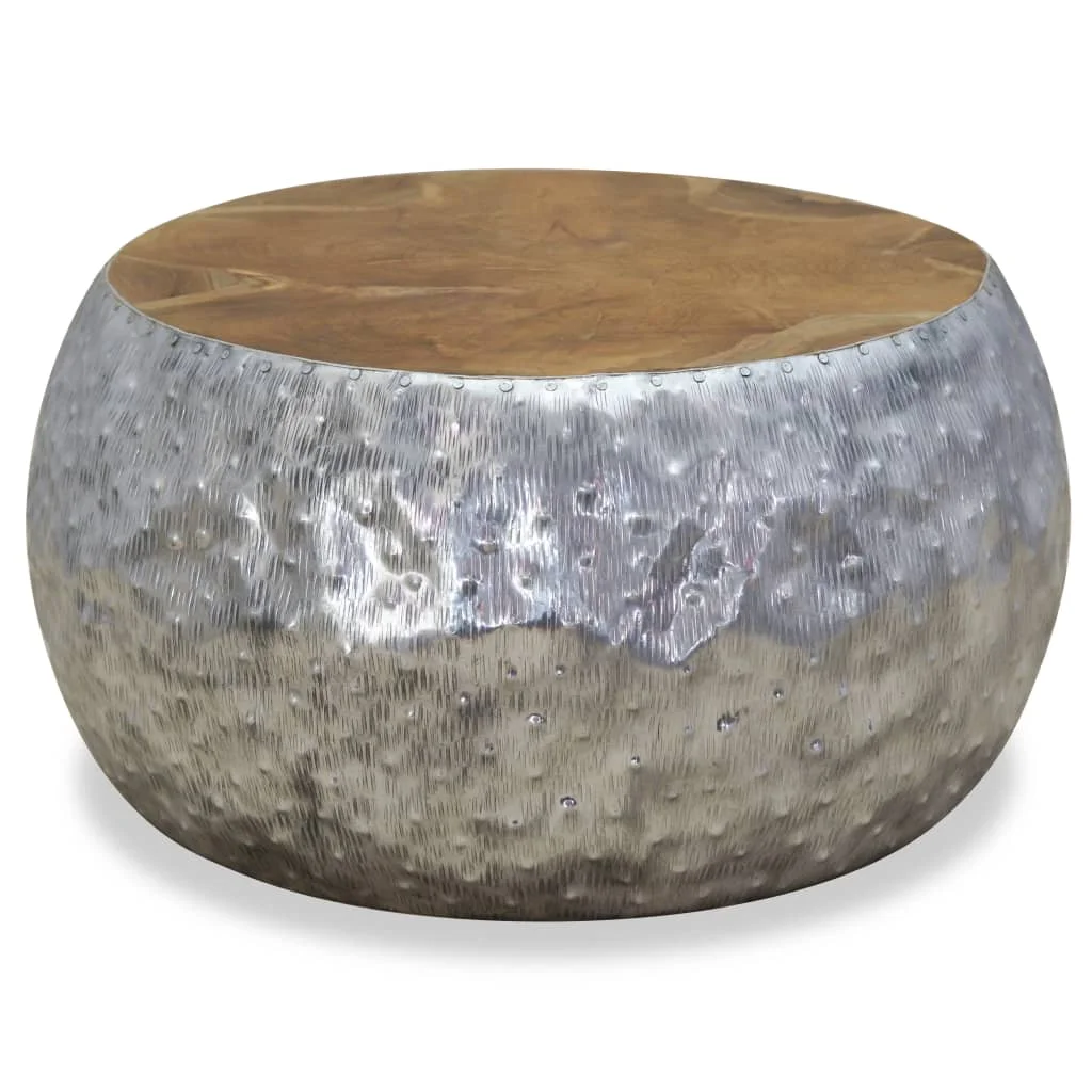 Konferenčný stolík, hliník a teakové drevo, 60x60x30 cm 