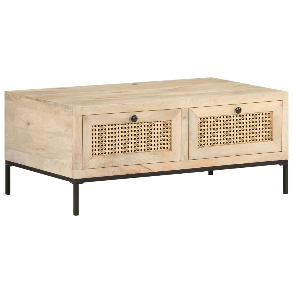 Konferenčný stolík 90x50x40 cm mangovníkové drevo a prírodná trstina