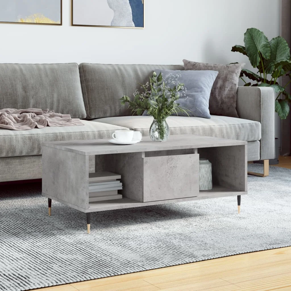 Konferenčný stolík betónový sivý 90x50x36,5 cm spracované drevo
