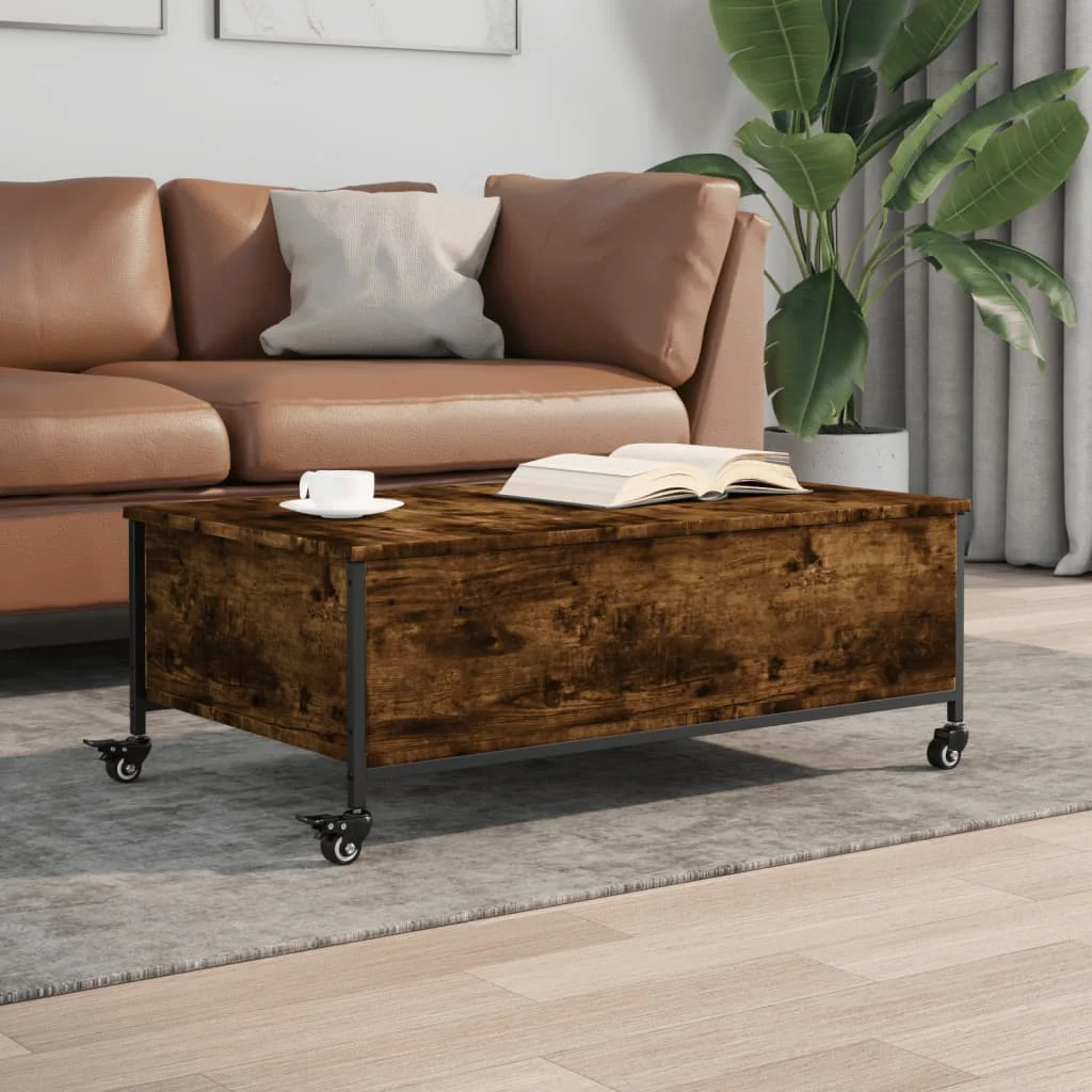 Konferenčný stolík+kolieska, tmavý dub 91x55x34 cm