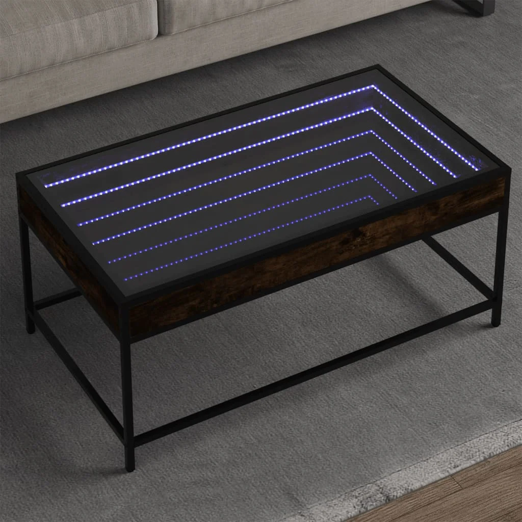 Konferenčný stolík s nekonečnými LED dymový dub 90x50x41 cm