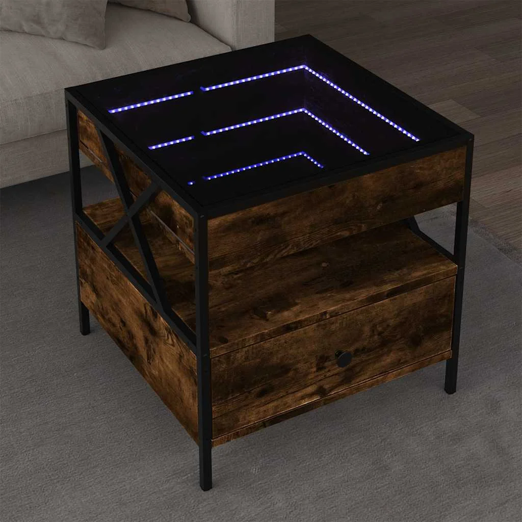 Konferenčný stolík s nekonečnými LED dymový dub 50x50x51 cm