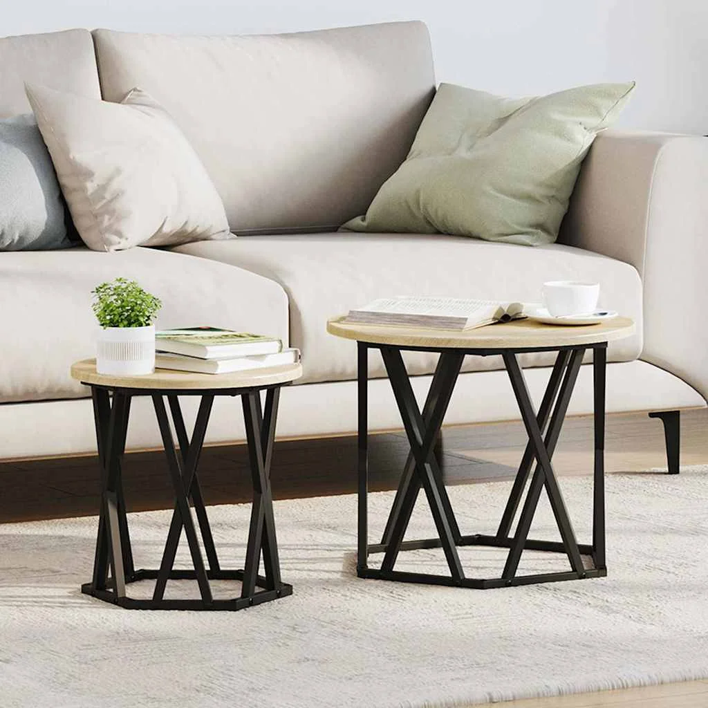 Bočný stôl 2 pcs Sonoma dub Inžinierske drevo a oceľ
