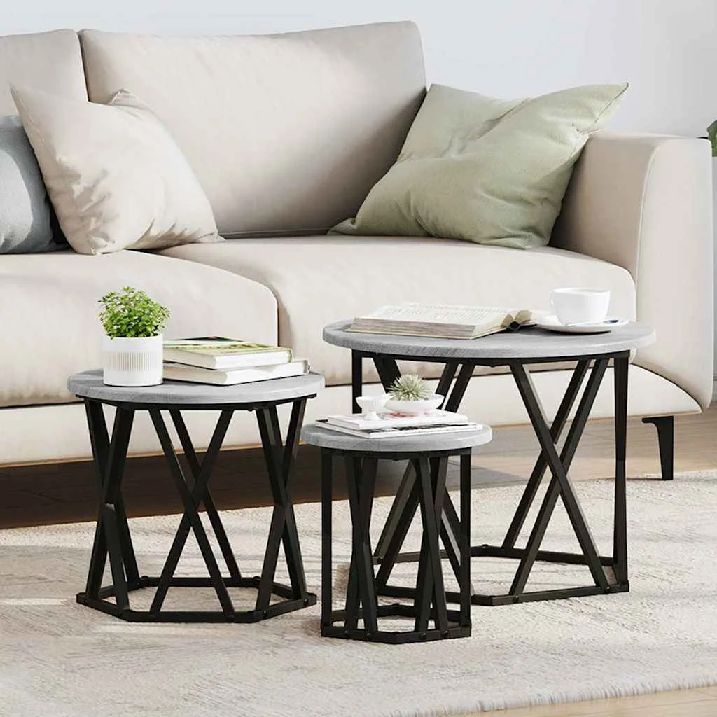 Zostaviteľný bočný stôl 3 pcs Sivý Sonoma