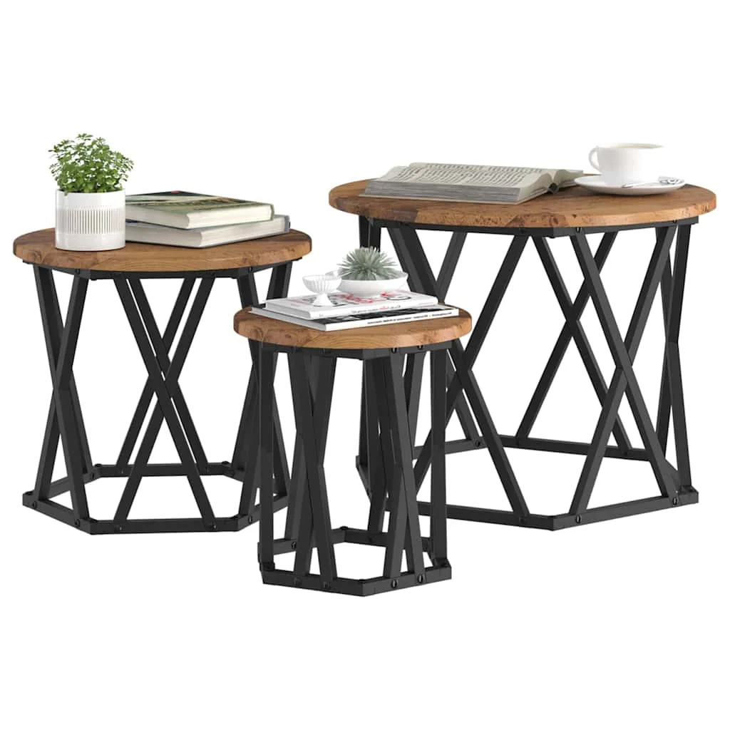Zostaviteľný bočný stôl 3 pcs Staré drevo
