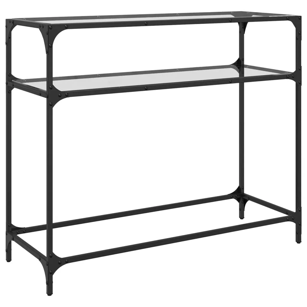 Konzolový stolík priehľadná sklenená doska 98x35x81 cm oceľ