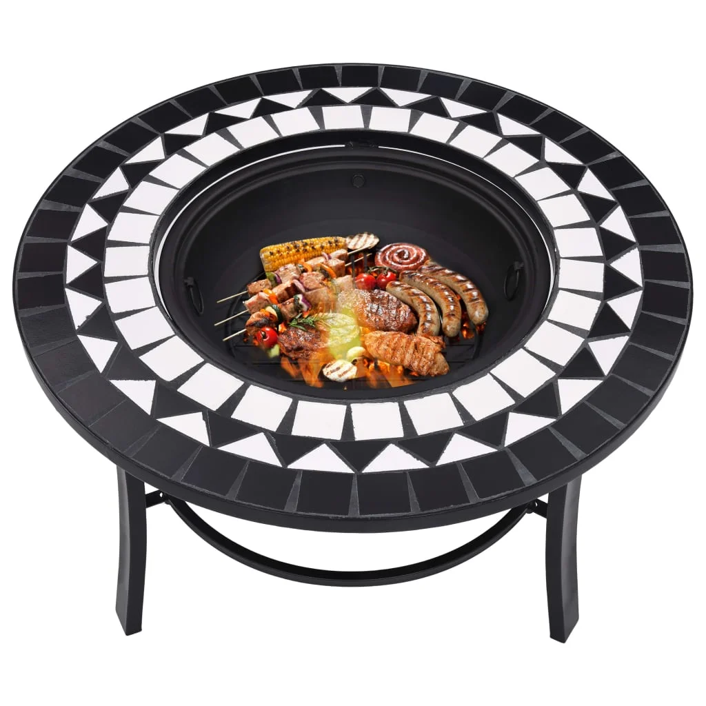 Mozaikové ohnisko, čierno biele 68 cm, keramika