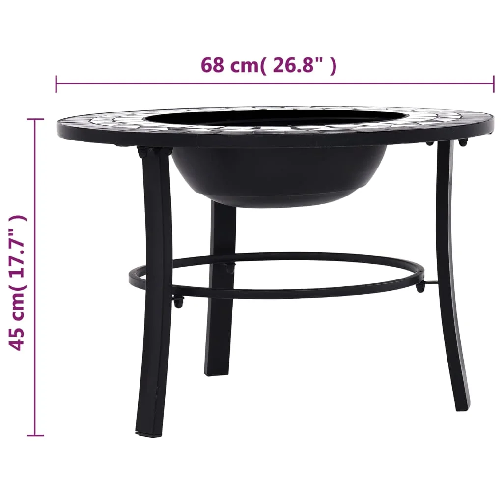 Mozaikové ohnisko, čierno biele 68 cm, keramika