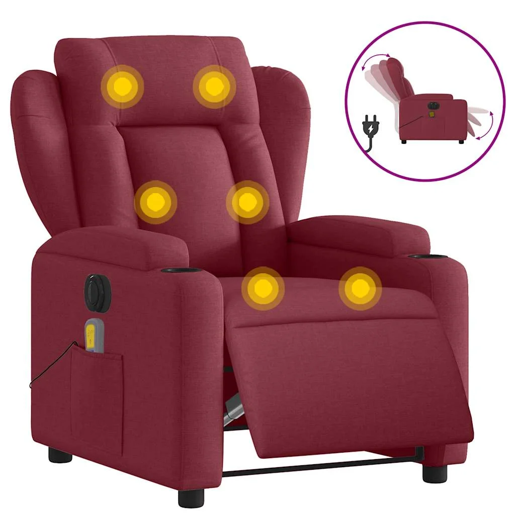 Elektrické sklápacie masážne kreslo vínové látka