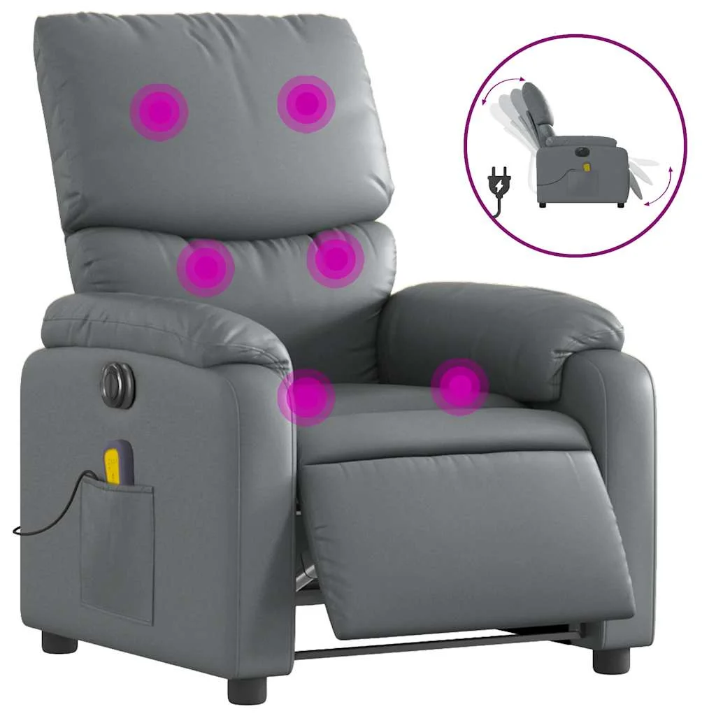 Elektrické masážne sklápacie kreslo sivé umelá koža