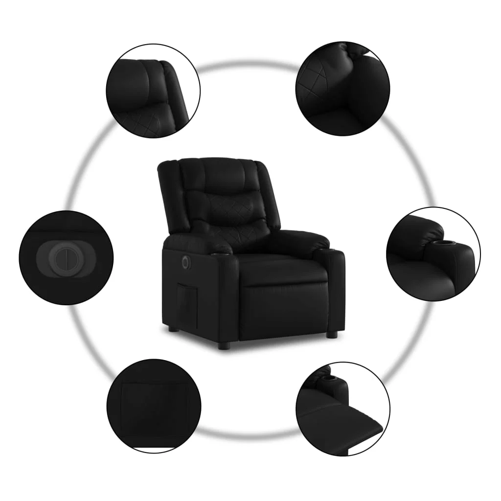 Elektrické sklápacie kreslo čierne umelá koža