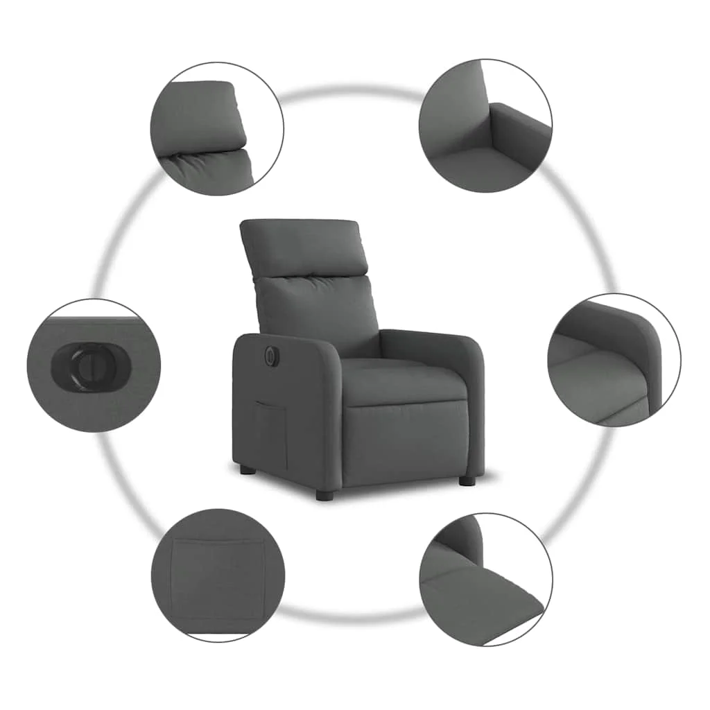 Elektrické sklápacie kreslo tmavosivé látka