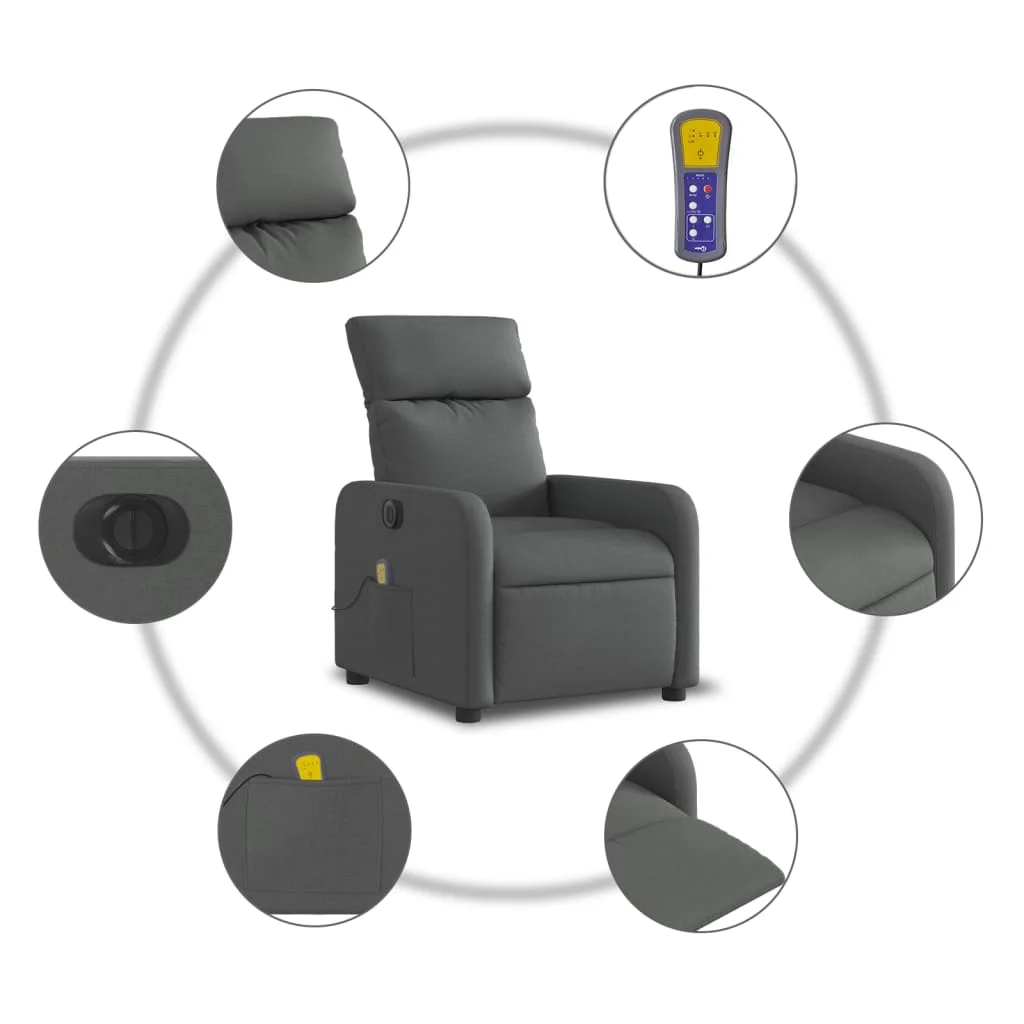 Elektrické masážne sklápacie kreslo tmavosivé látka