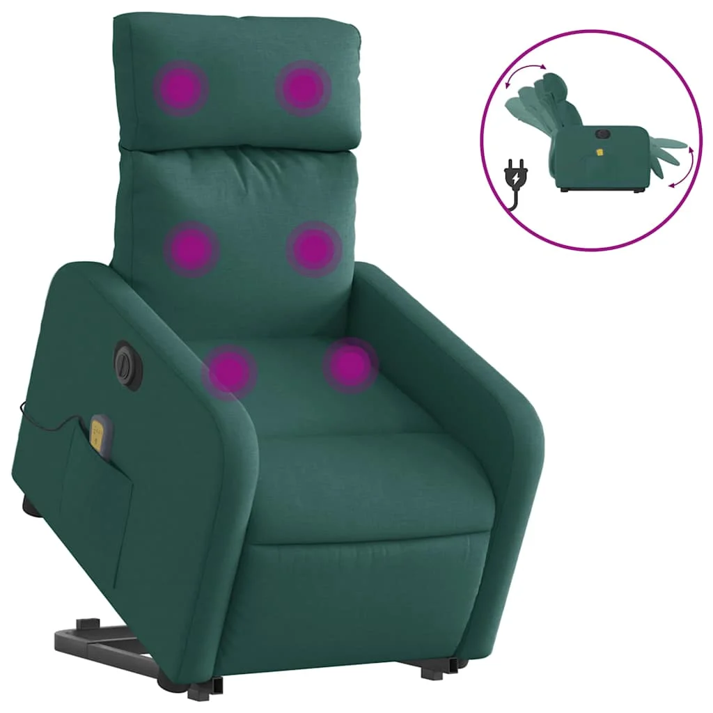Zdvíhacie sklápacie elektrické masážne kreslo tmavozelené látka