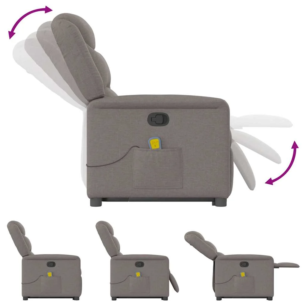 Zdvíhacie a sklápacie masážne kreslo sivohnedé látka