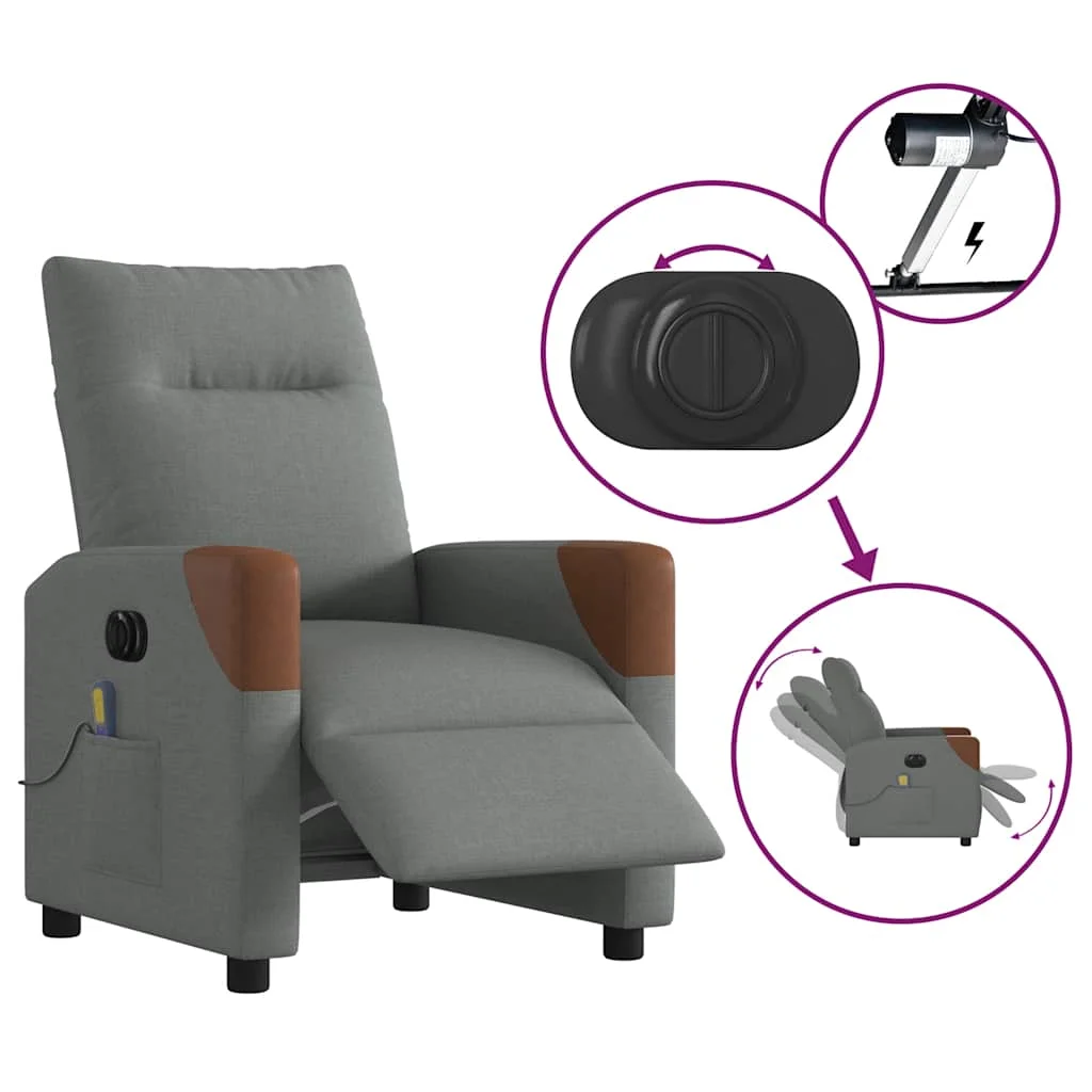 Elektrické masážne sklápacie kreslo tmavosivé látka