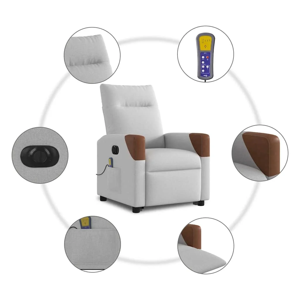 Zdvíhacie sklápacie elektrické masážne kreslo oblakšedá látka