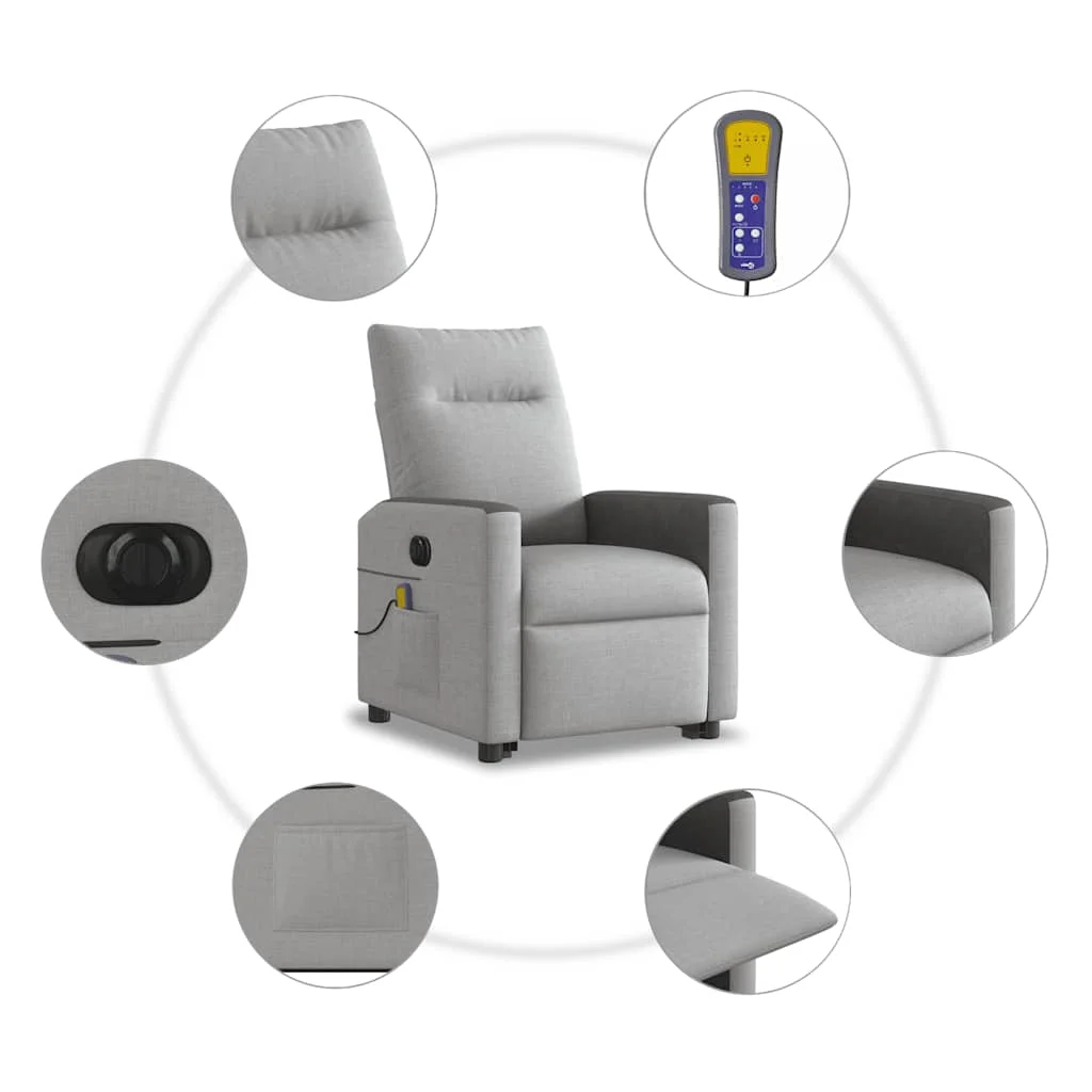 Zdvíhacie sklápacie elektrické masážne kreslo oblakšedá látka