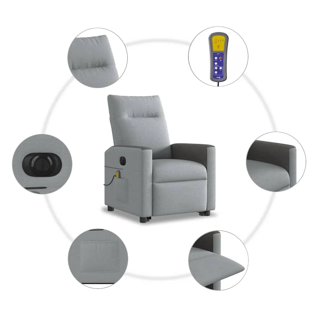 Zdvíhacie sklápacie elektrické masážne kreslo svetlosivé látka