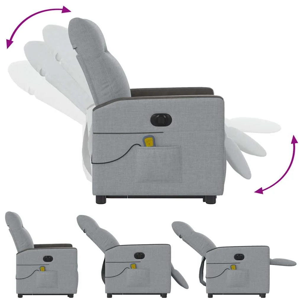 Zdvíhacie sklápacie elektrické masážne kreslo svetlosivé látka