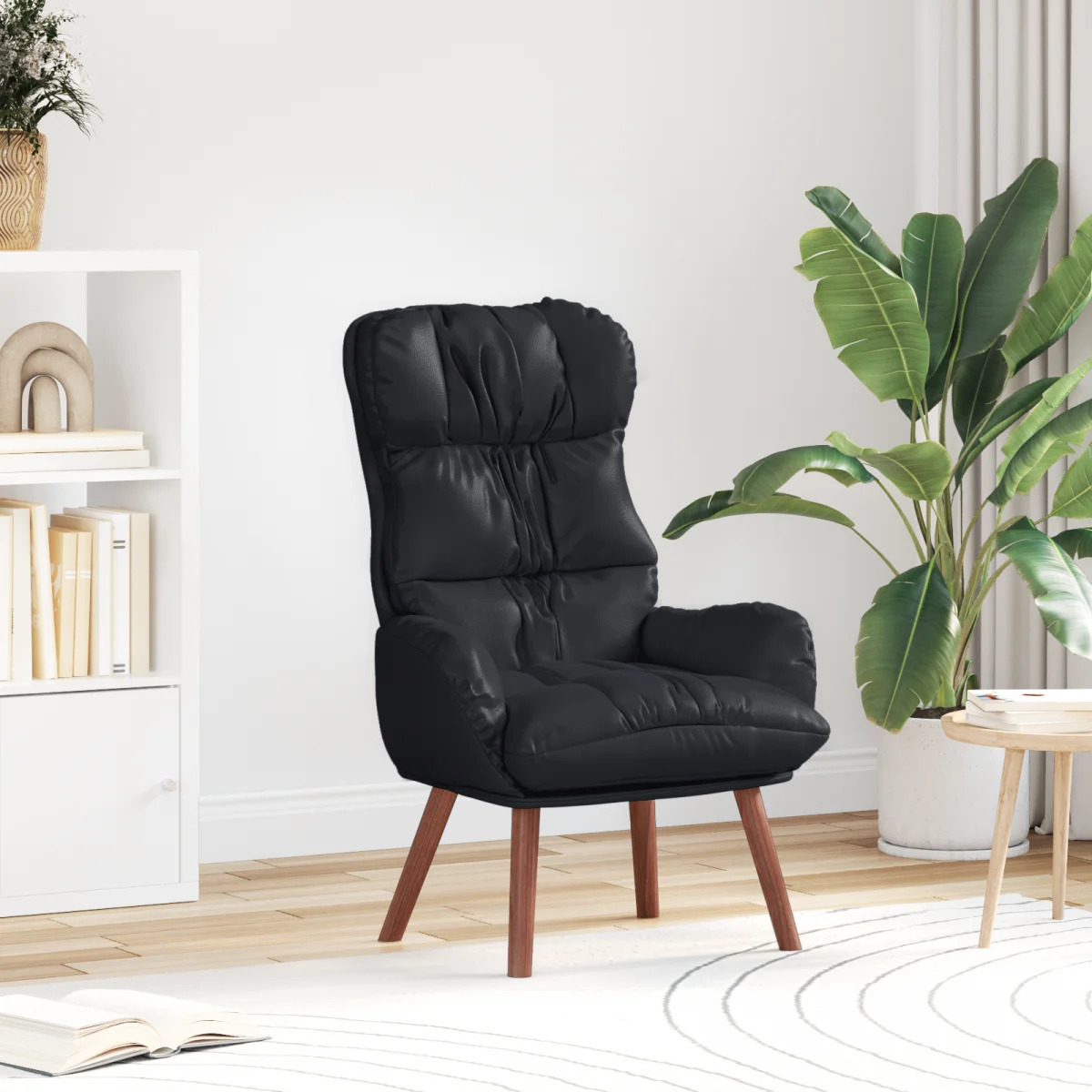 Relaxačné kreslo čierne z umelého brúsneho materiálu