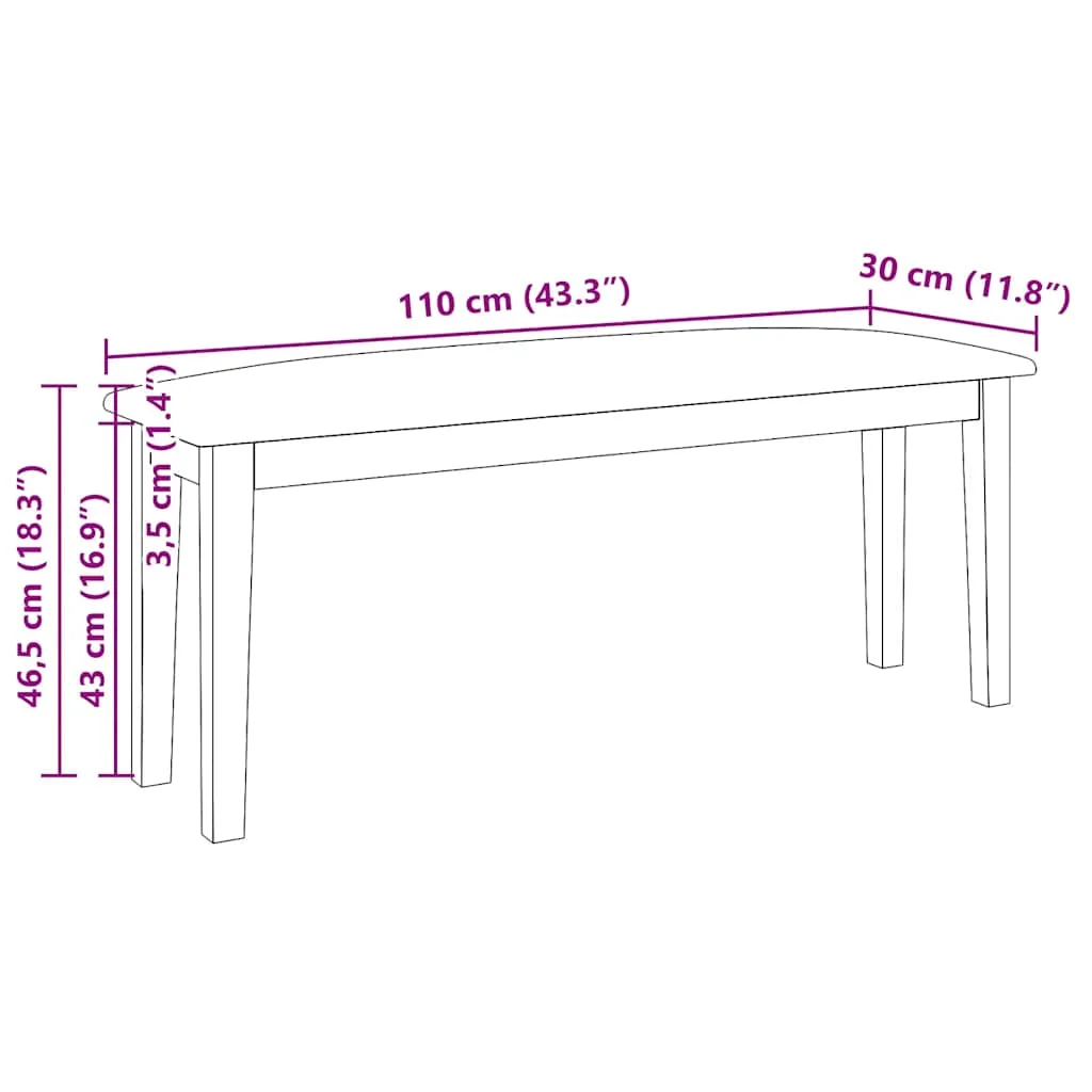 Lavica 110 cm Biela masívna guma