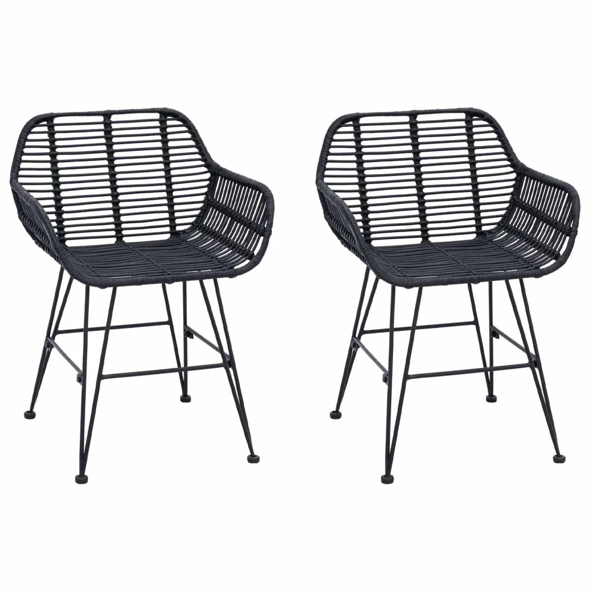 Jedálenská stolička 2 pcs Čierna 55 x 50 x 74 cm Ratan a železo